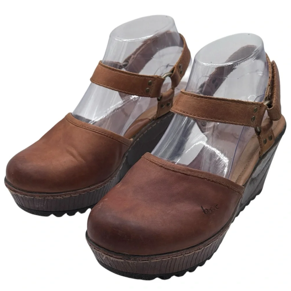boc Brown Leather Women's Wedge Sandals - Size 7 - Picture 1 of 11